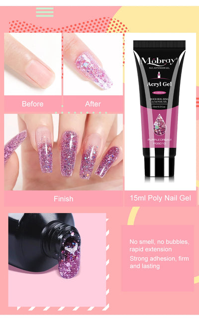 Acrylic Gel Nail Extension Kit with UV LED Lamp - Smarsty