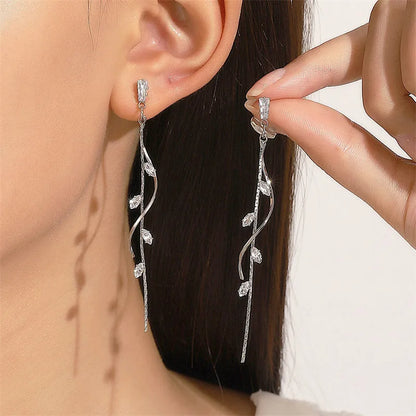 Luxury Green Zircon Drop Earrings with Long Tassel Design - Smarsty