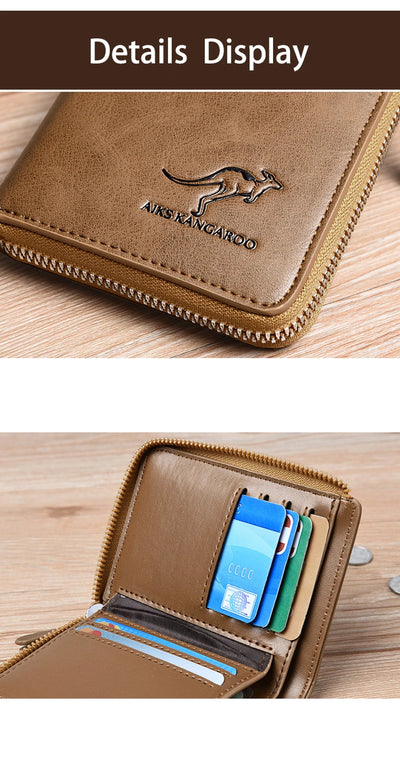 Mens Wallet Leather Business Card Holder Zipper Purse Luxury Wallets for Men RFID Protection Purses Carteira Masculina Luxury - Smarsty