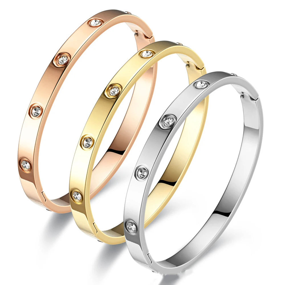Luxury Stainless Steel Bangle for Women with Crystal - Smarsty