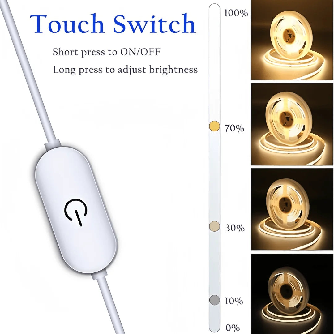 LED COB Light Strip Touch Dimmer Flexible Diode Tape 5V USB Linear Indoor Lighting Lamp Room DIY TV Mirror Backlight Wall Decor - Smarsty