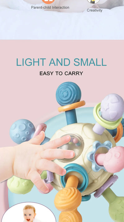 Baby Toys 0 12 Months Rotating Rattle Ball Grasping Activity Baby Development Toy Silicone Teether Baby Sensory Toys for Babies - Smarsty