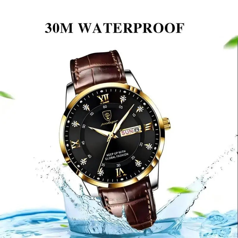 Luxury Waterproof Luminous Leather Quartz Watch for Men - Smarsty