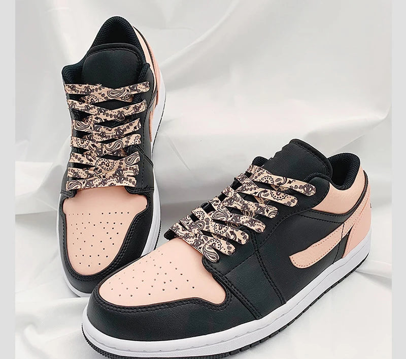 Flat Shoe Laces Cashew Flower Shoelaces for Sneakers Gilding Hand-painted Sports Casual Basketball Tennis Shoelace Shoestrings - Smarsty