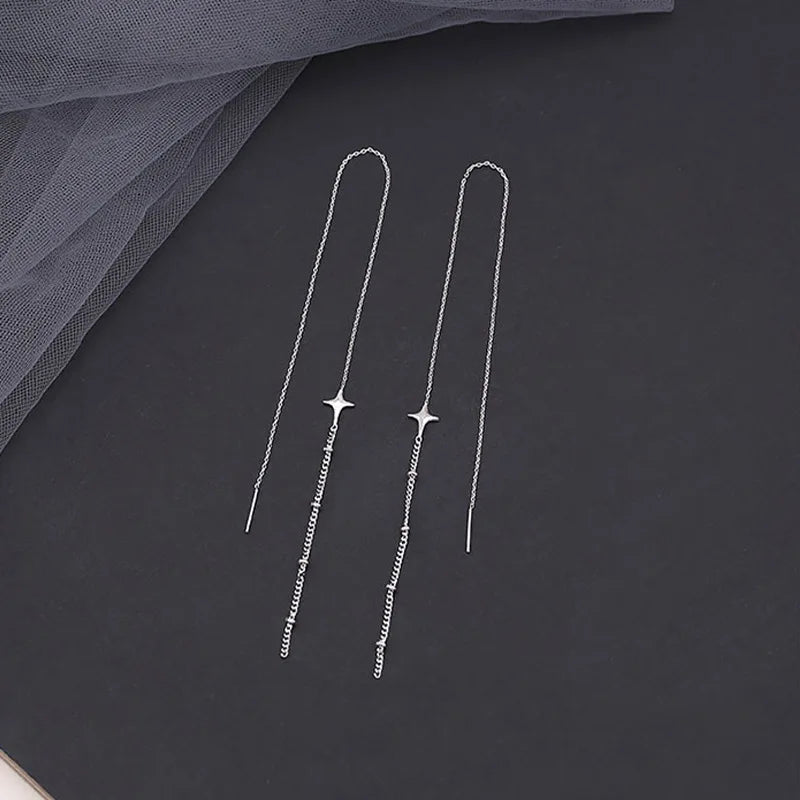 Geometric Gold Drop Earrings for Women with Long Tassels - Smarsty