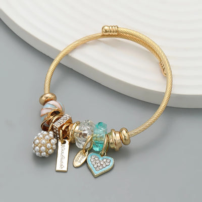 Fashion Stainless Steel Beaded Love Bracelet for Women - Smarsty