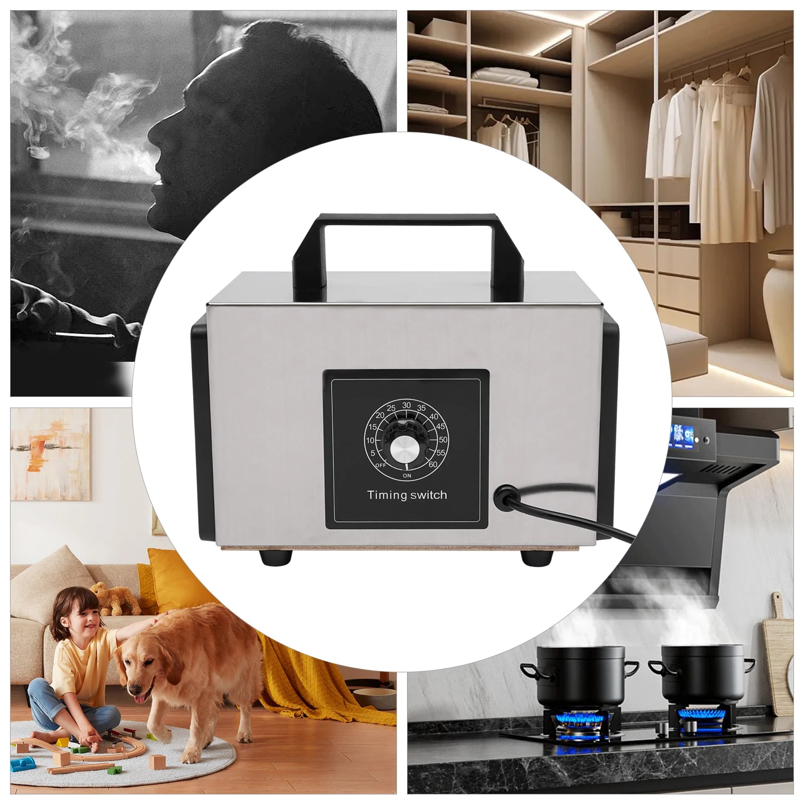 120W Commercial Ozonator Odor Removal Machine,O3 Ozone Generator Machine 10g/h Air Purifier & Odor Remover for Home Use