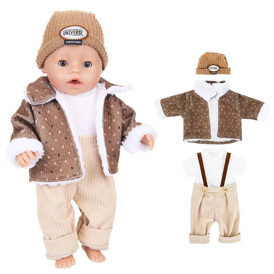 Doll Clothes For 43cm Baby Doll Leather Jacket Pants Jumpers Rompers Set For 18 Inch American Doll Coat Winter Clothes