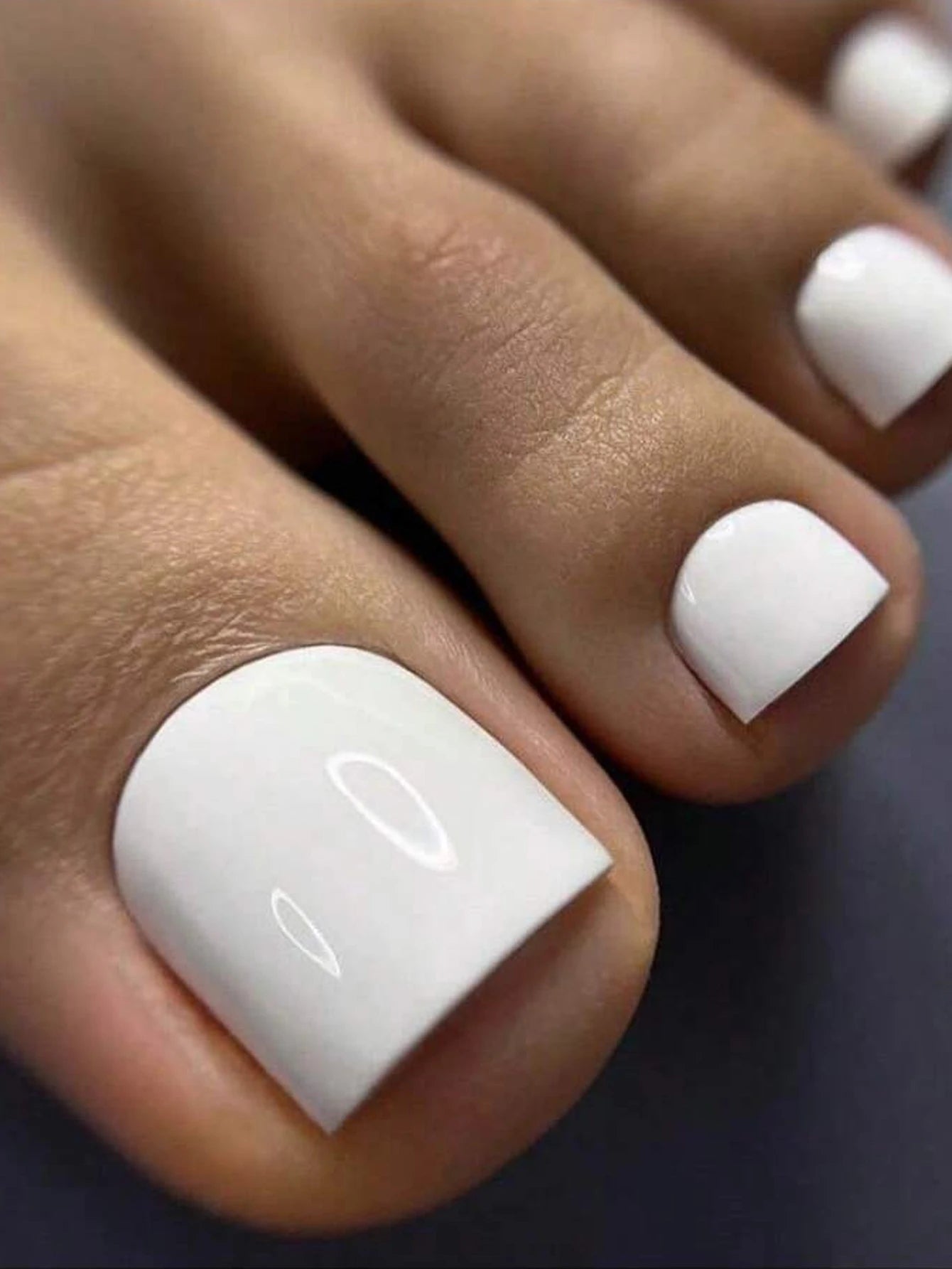 24pcs Glossy Nude Press On Toe Nails With French Edge - Smarsty