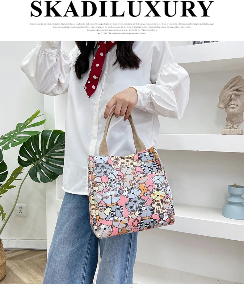 Chic Cat Pattern Top Handle Bag For Women Everyday Use - Smarsty