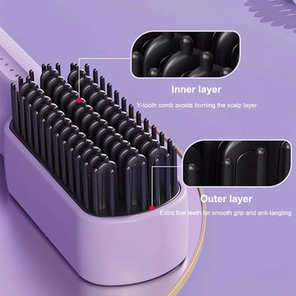 Cordless Hair Straightener Brush with Anti-Scald Feature - Smarsty