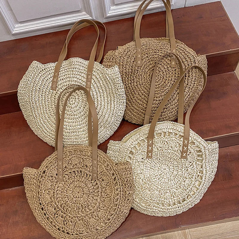 Round Straw Beach Tote for Women Large Capacity Bag - Smarsty
