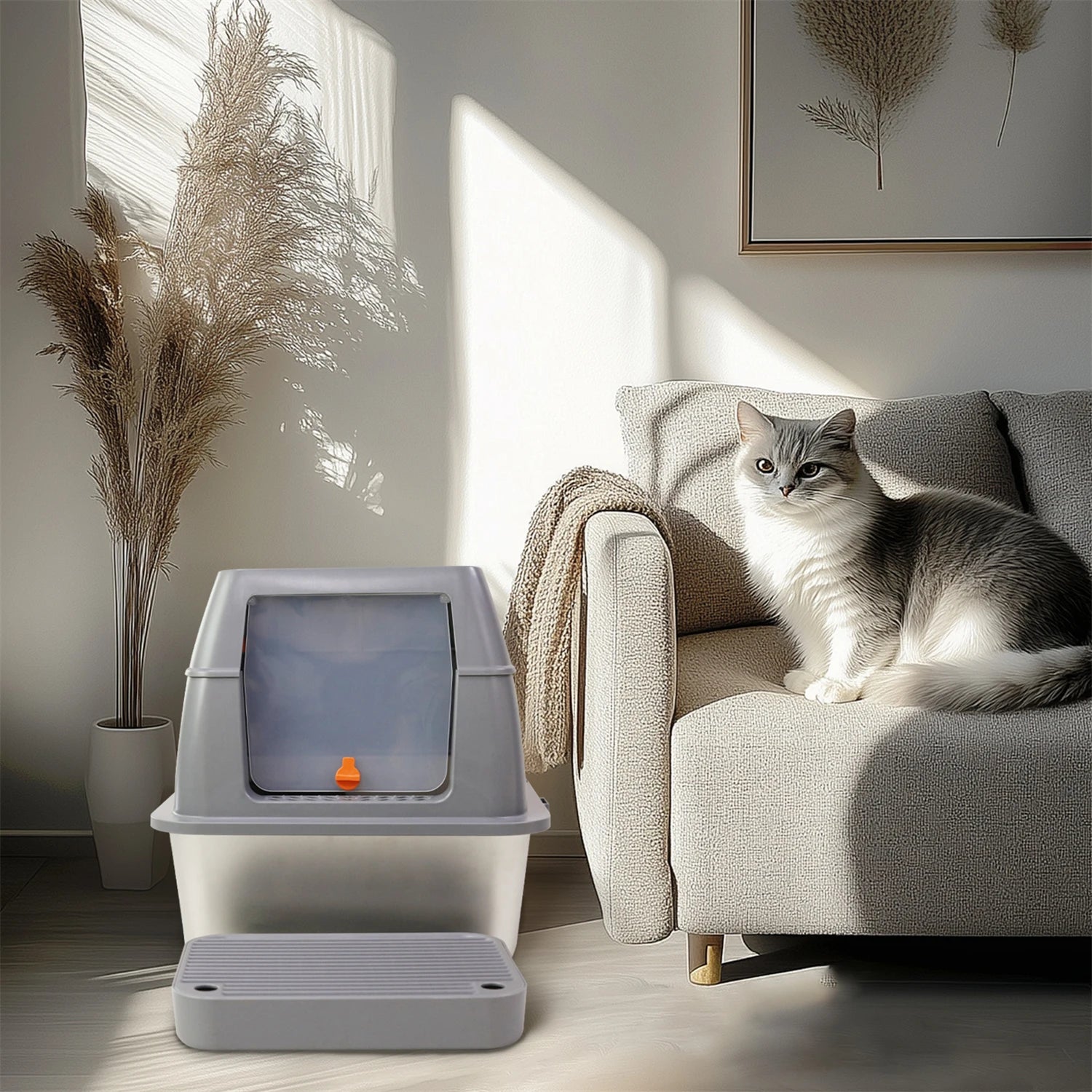 Extra Large Enclosed Stainless Steel Cat Litter Box - Smarsty