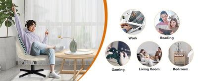 Cross Legged Office Living Room Rocking Gaming Chair Armless Wide Desk Adjustable Swivel Fabric Task Vanity Home Office