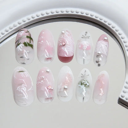 24Pcs Pink Almond False Nails with French Design - Smarsty