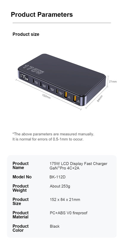 GaN USB C 6Port Desktop Charger With Fast LED Display - Smarsty