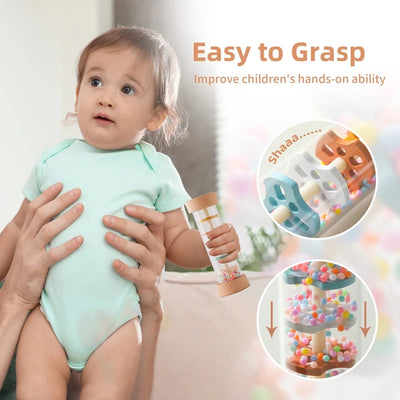 Montessori Baby Rain Stick Rainbow Hourglass Rain Music Rattle Baby Educational Toy Colorful Montessori Sensory Toys for Kids - Smarsty