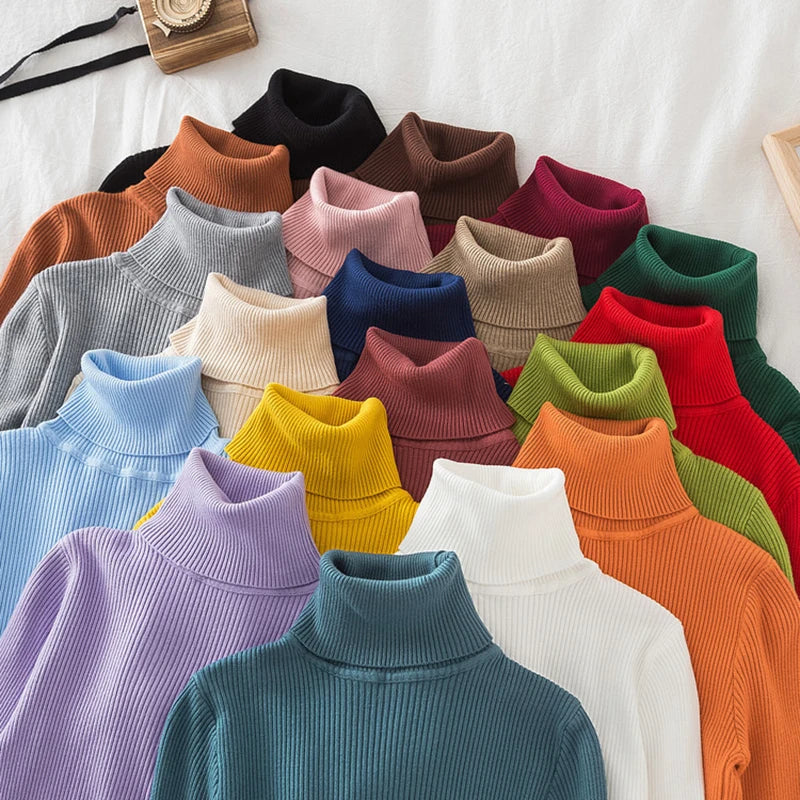 2025 Women Turtleneck Sweater Knitted Soft Pullovers Cashmere Jumpers Basic Solid Soft Sweaters Women Autumn Winter Casual Top - Smarsty