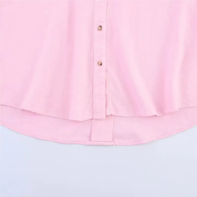 HipSeam Wide Sleeved Shirt Women Spring Asymmetric Hem Button Women's Shirts Simple Lady Johnny Collar Linen Shirts & Blouses - Smarsty