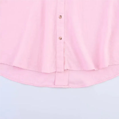 HipSeam Wide Sleeved Shirt Women Spring Asymmetric Hem Button Women's Shirts Simple Lady Johnny Collar Linen Shirts & Blouses - Smarsty