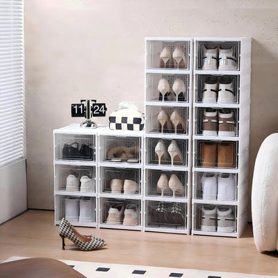 1x/2x Clear Shoes Cabinet Foldable Sneaker Shoes Storage Organizers Dustproof Thickening shoes Boxes High-top Shoe Rack Shelf