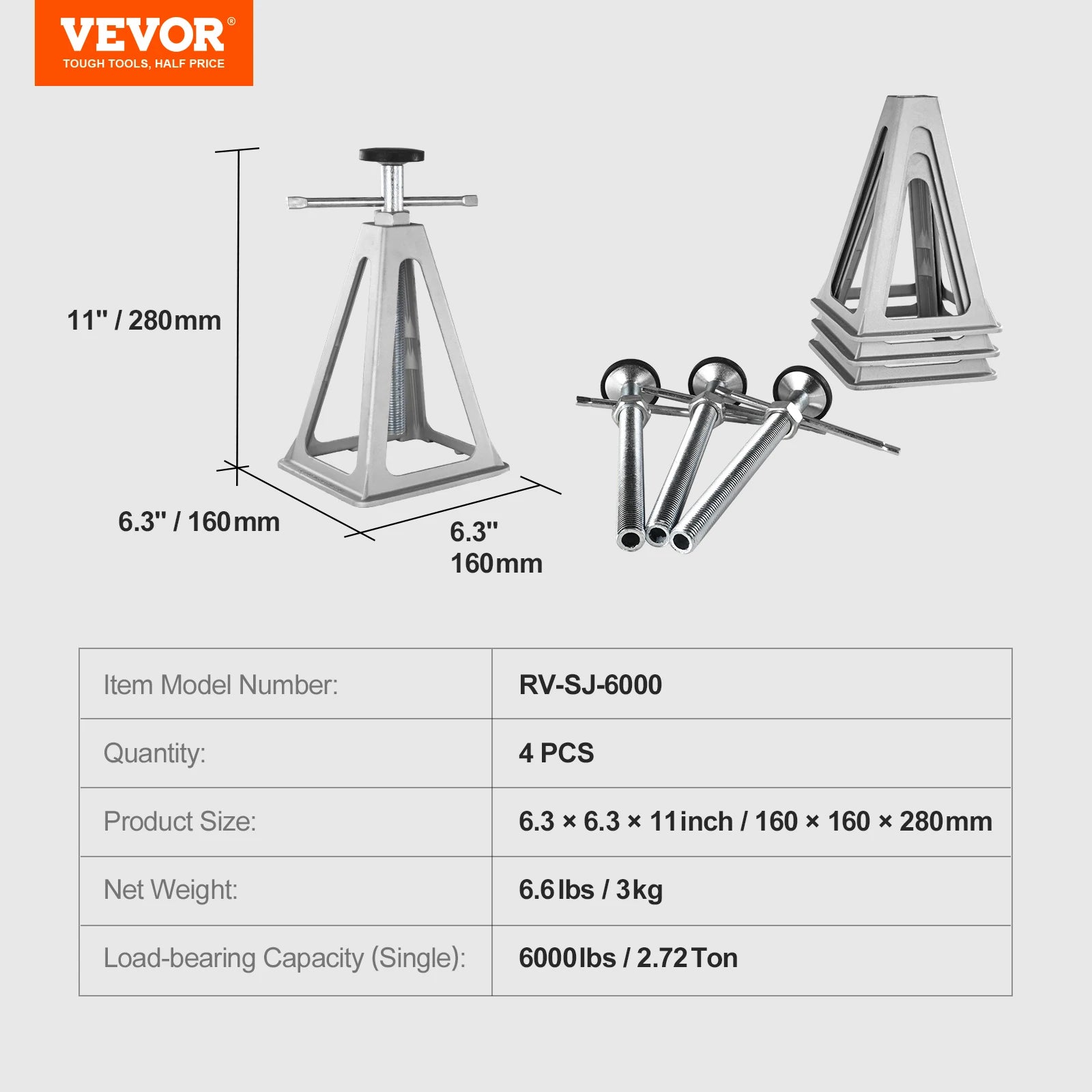 SucceBuy 4 Pack RV Stabilizer Jack 6000 Lbs Aluminum RV Leveling Jack Stack Jacks for RV Travel Trailer Camper Single Screw Jack