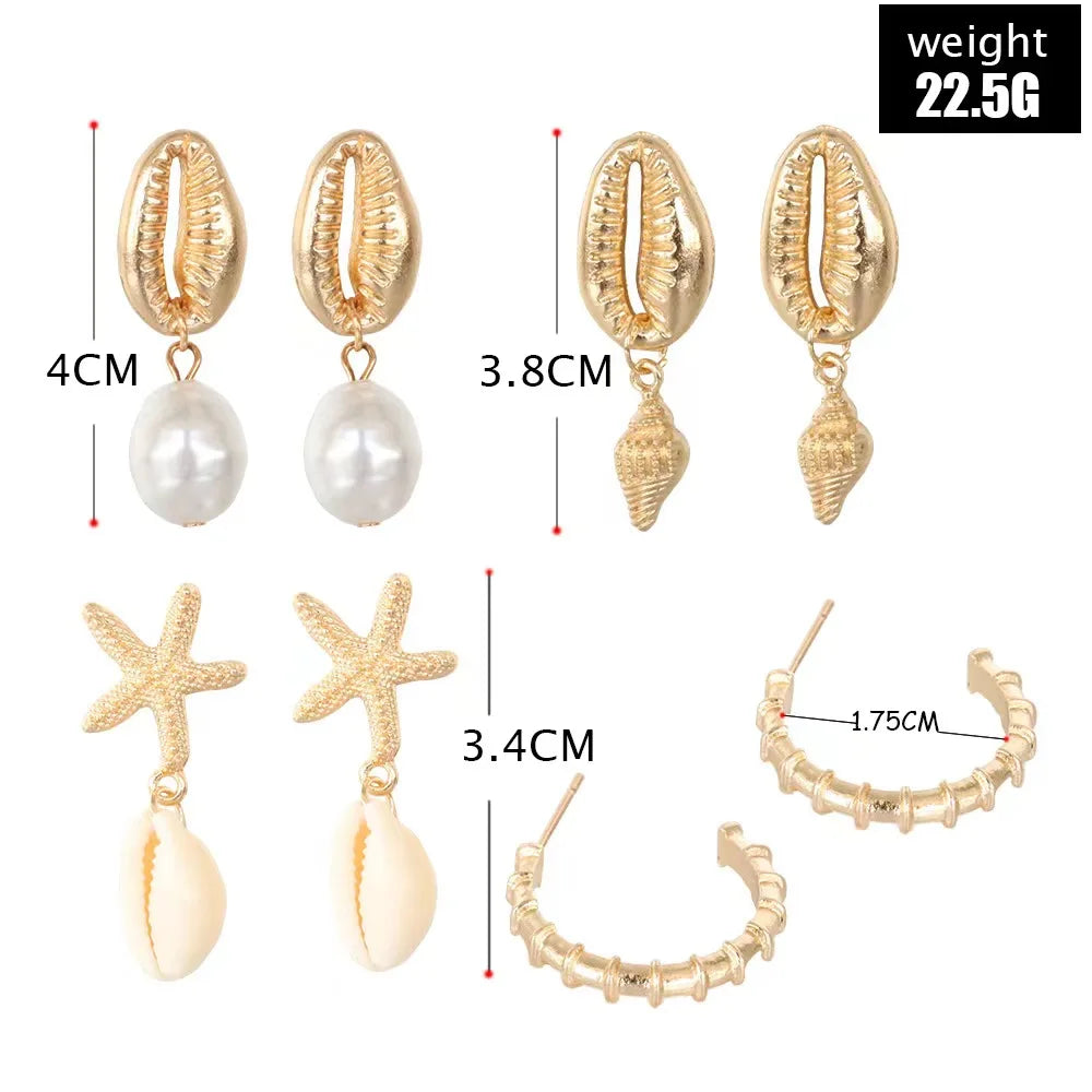 Bohemia Shell Starfish Dangle Earrings Set for Summer Style - Smarsty
