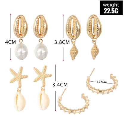 Bohemia Shell Starfish Dangle Earrings Set for Summer Style - Smarsty