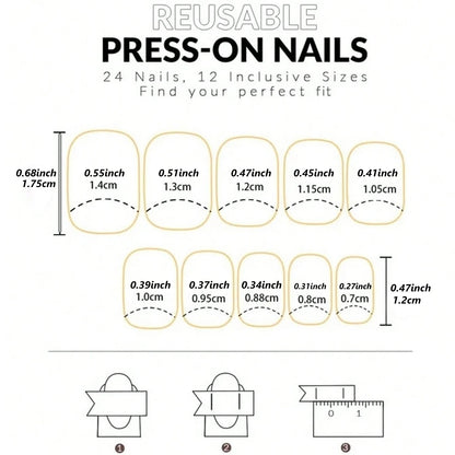 24pcs French Short Square False Nails Kit - Smarsty