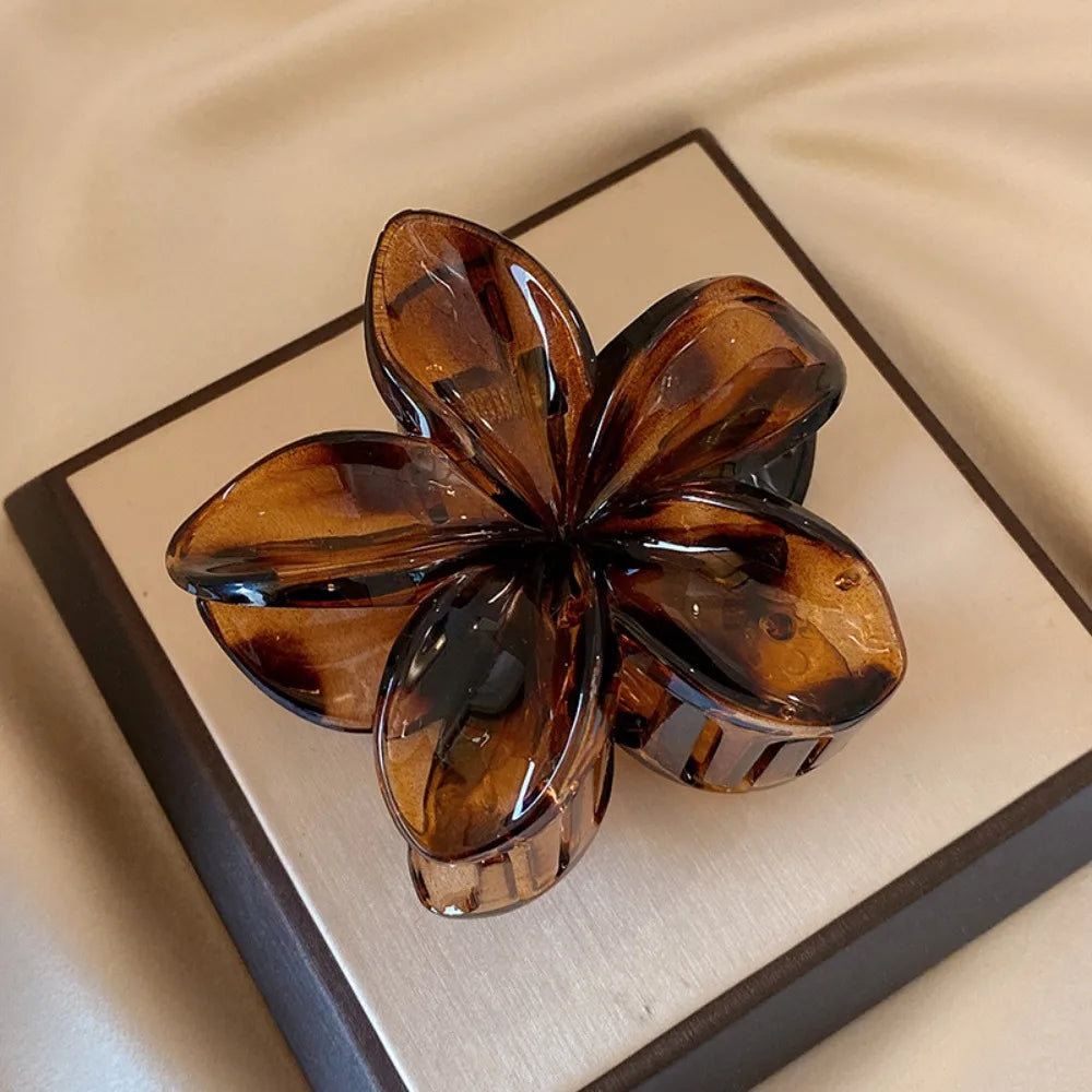 Large Flower Hair Clip Lightweight Mermaid Style Brown Beige - Smarsty