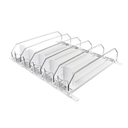 Canned Beverage Push Rack Drink Organizer Dispenser Spring Push Adjustable Width Storage Shelf E-shaped Glide for Kitchen Fridge