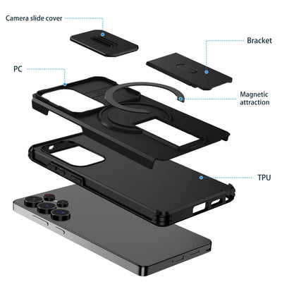 Lens Protect Camera Phone Case for Samsung S25 FE S24 S23 Ultra S22 Plus A17 A36 A56 A16 A15 A35 A55 Magnetic Kickstand Cover