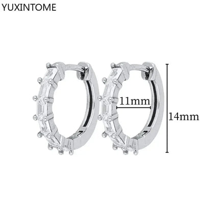925 Sterling Silver Hoop Earrings White Crystal Luxury - Smarsty