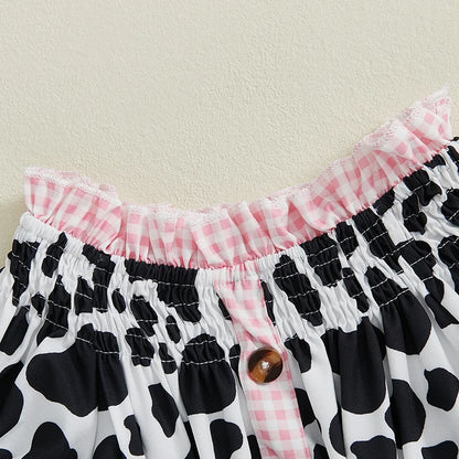 Girls Summer Outfit Leopard Print Sleeveless Top and Distressed Denim Shorts with Frayed Hem and Belt Set