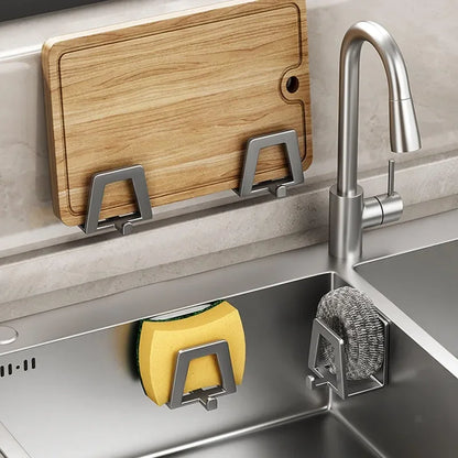 Kitchen Sponges Holder Carbon Steel Sink Sponges Drain Drying Rack Pot Cover Rack Self Adhesive Storage Holder Kitchen Organizer