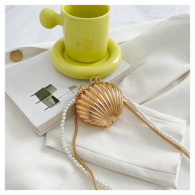Pearl Mini Crossbody Bag Gold Shell Shoulder Purse Luxe - Smarsty