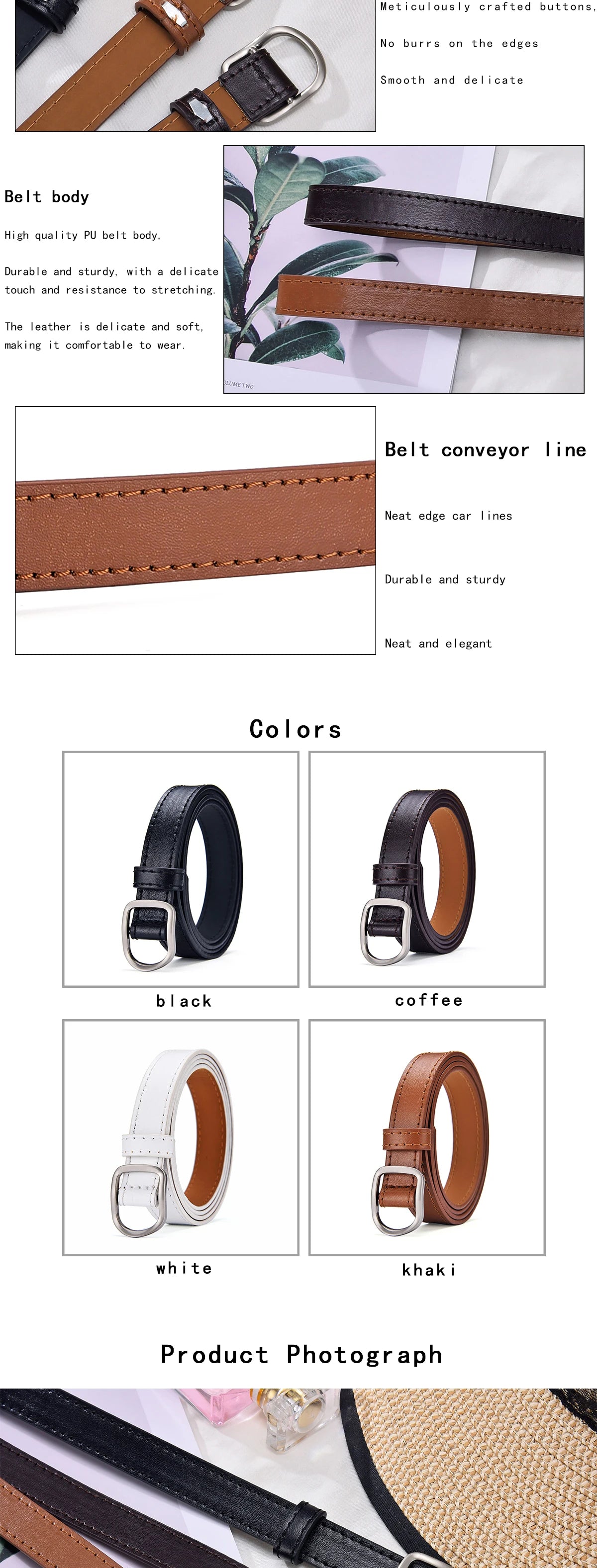 Unisex PU Leather Casual Belt with Perforated Design - Smarsty