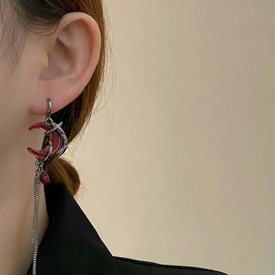 Asymmetrical Red Moon Rose Drop Earrings for Women Stylish Jewelry - Smarsty