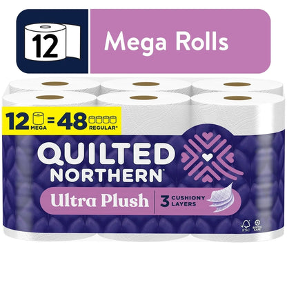 Ultra Plush 3-Ply Toilet Paper Bulk Pack 12 Mega Rolls Soft Absorbent Lint Free 255 Sheets Per Roll Septic Safe Premium Comfort