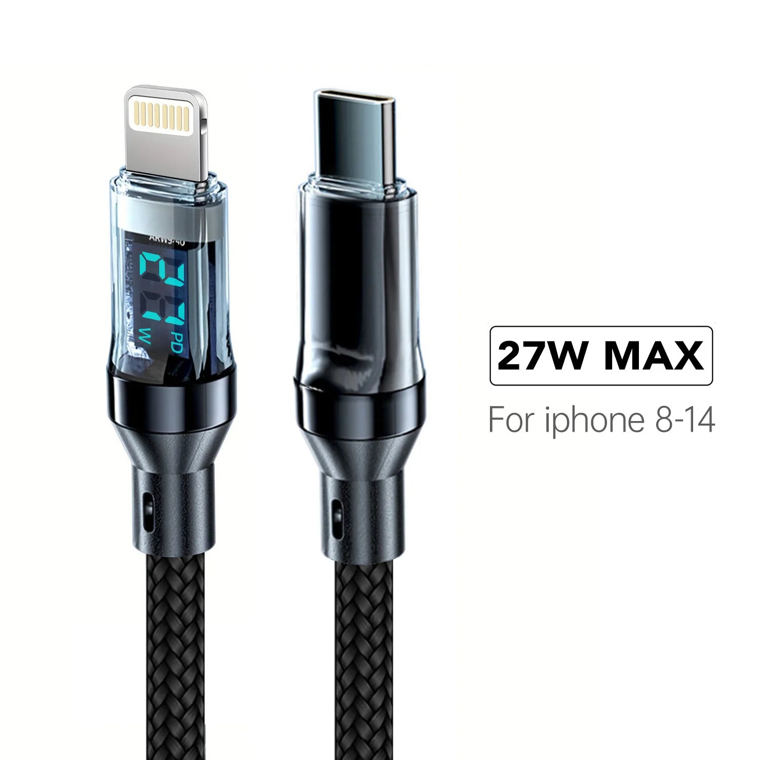 OOZCC LCD Watt Display Cable, Max 120W Super Fast Charging USB Type C Cable Data Transfer, USB A to Lightning for IPhone14 Pro - Smarsty