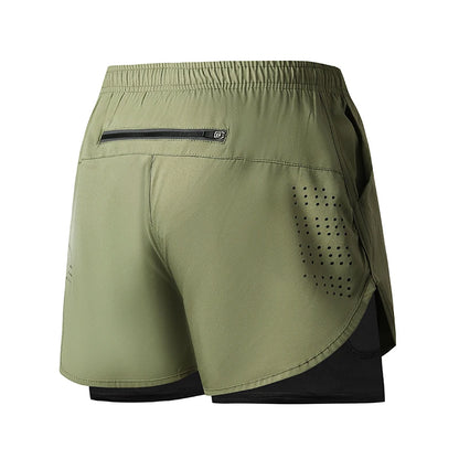Men's Running Shorts Quick-drying Fitness Black Double Layer Shorts Men New Sport Workout Training Bodybuilding Short Pants - Smarsty