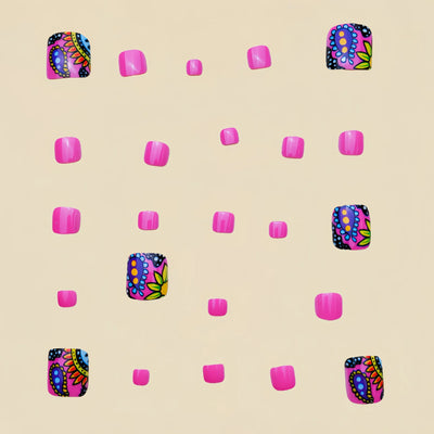 Colorful Flower Press On Nails Set with Glitter - Smarsty