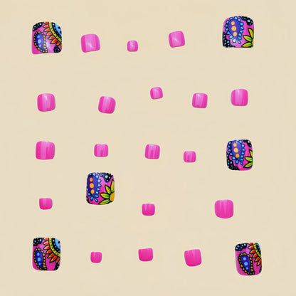 Colorful Flower Press On Nails Set with Glitter - Smarsty