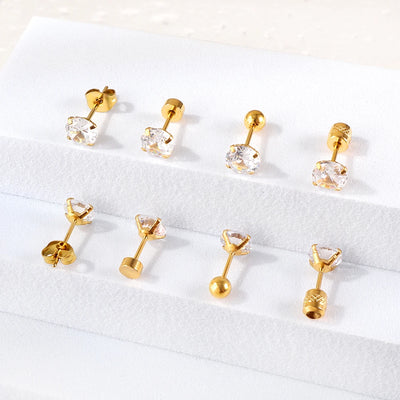 Stainless Steel Cubic Zirconia Stud Earrings Screw Back - Smarsty