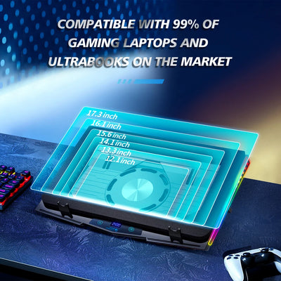 Laptop Cooling Pad RGB USB Cooler Adjustable Stand - Smarsty