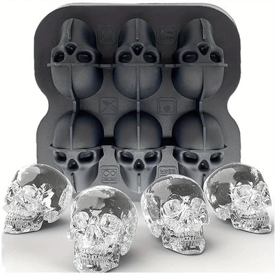 Skull Ice Ball Mold Silicone 3D Flexible Ice Cube Trays BPA Free Ice Trays For Freezer Horror Skull Head Cocktail Ice Ball Maker - Smarsty