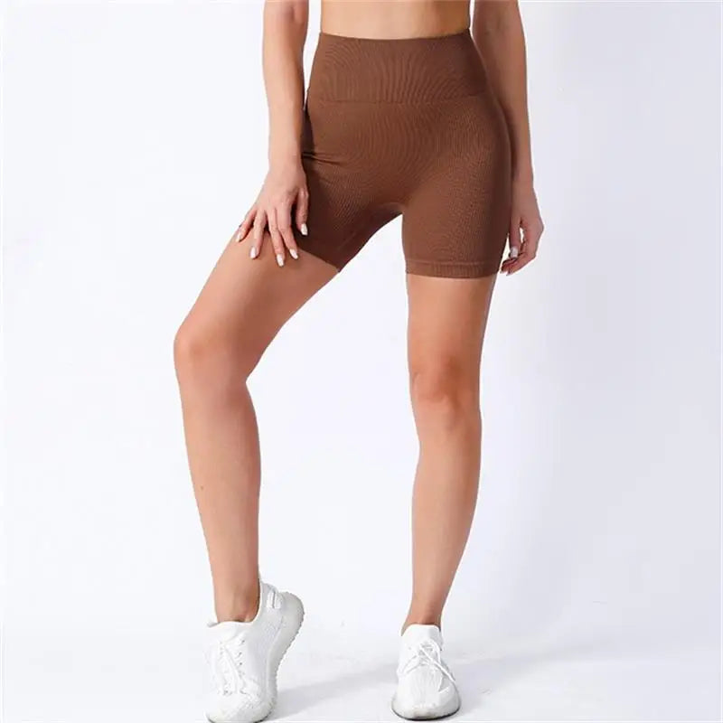 High-waisted Yoga Pant For Women, Designed To Lift And Shape, Tight-fitting With Solid Color And Ribbed Texture, Sports  Shorts - Smarsty