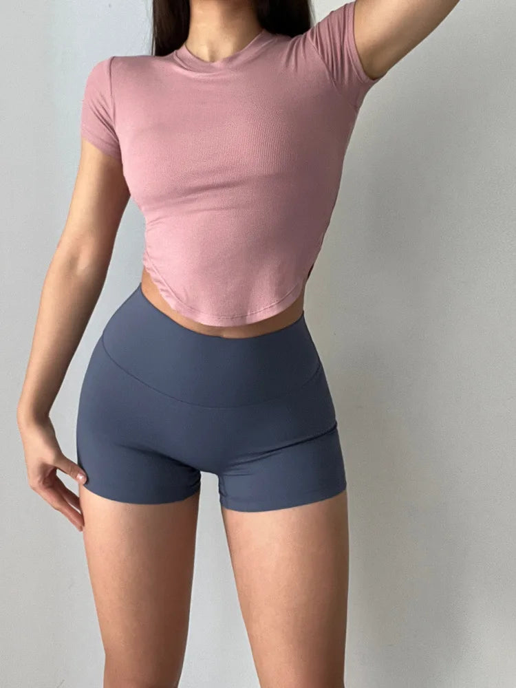 GymHUB Hip lifting fitness yoga shorts three-quarter pants female high-waisted peach nude running sports quick-drying anti - Smarsty