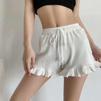 Casual Elastic-waisted Sweatpants Fashion Y2K Summer Waffle Shorts High Waist Lace Hot Pants Women - Smarsty