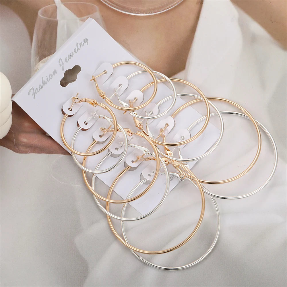 Gold and Silver Hoop Earrings Set for Women - Smarsty